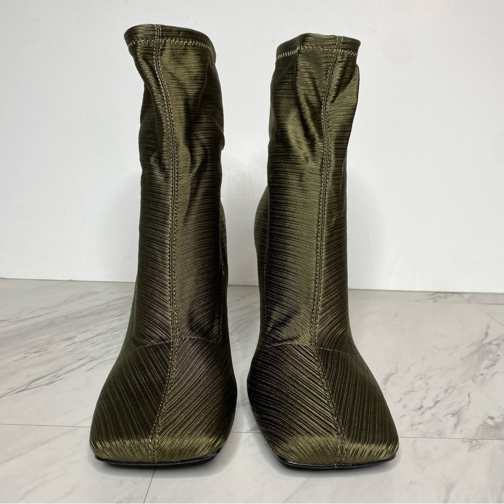 New! Topshop Tia Green Square Toe Heeled Sock Bootie 8 - Picture 2 of 14